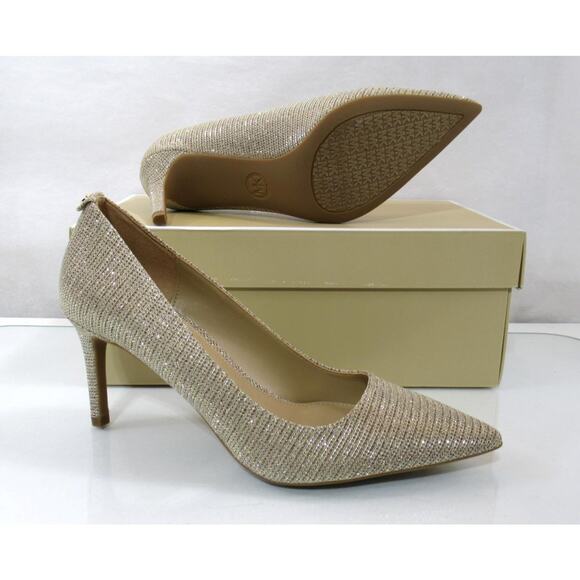 Michael Kors Alina Flex Pointy Toe Pump Heels MK Logo Pale Gold Size 7 - Picture 9 of 9